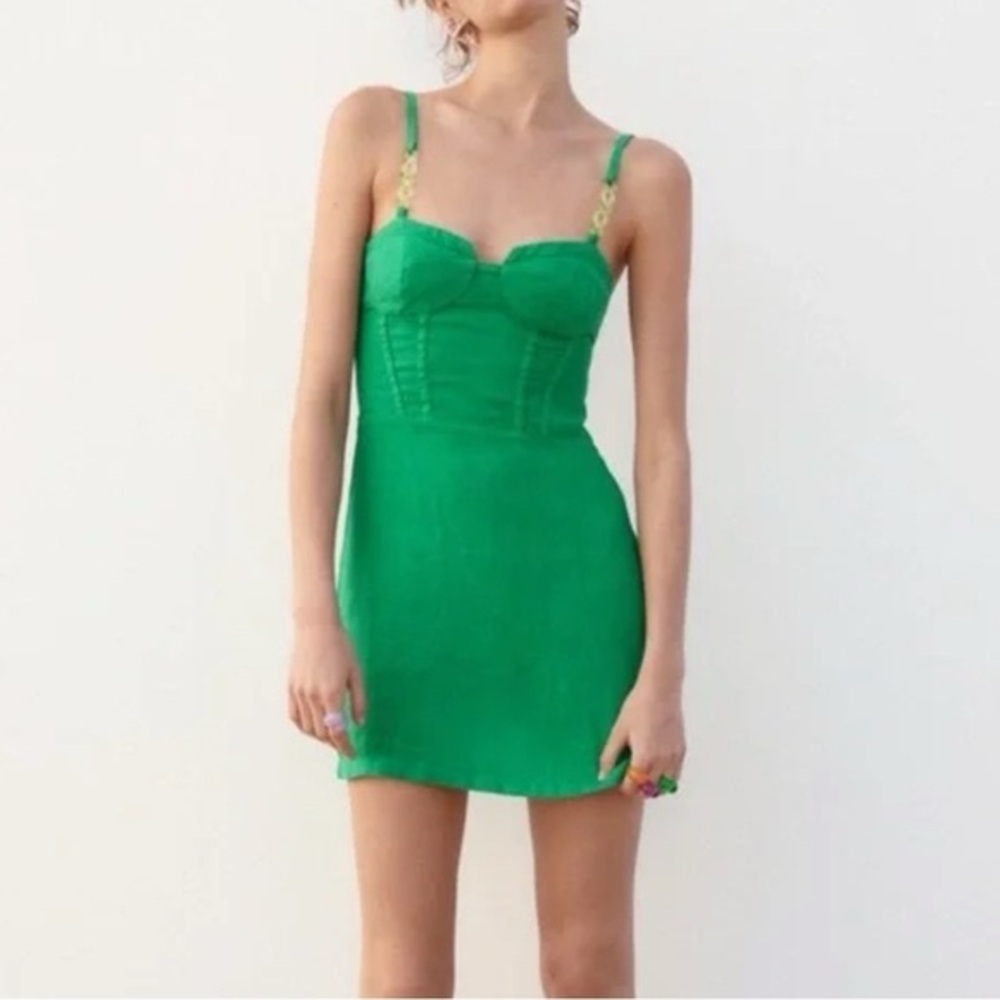 Zara Vibrant Green Chain Strap Corset Dress